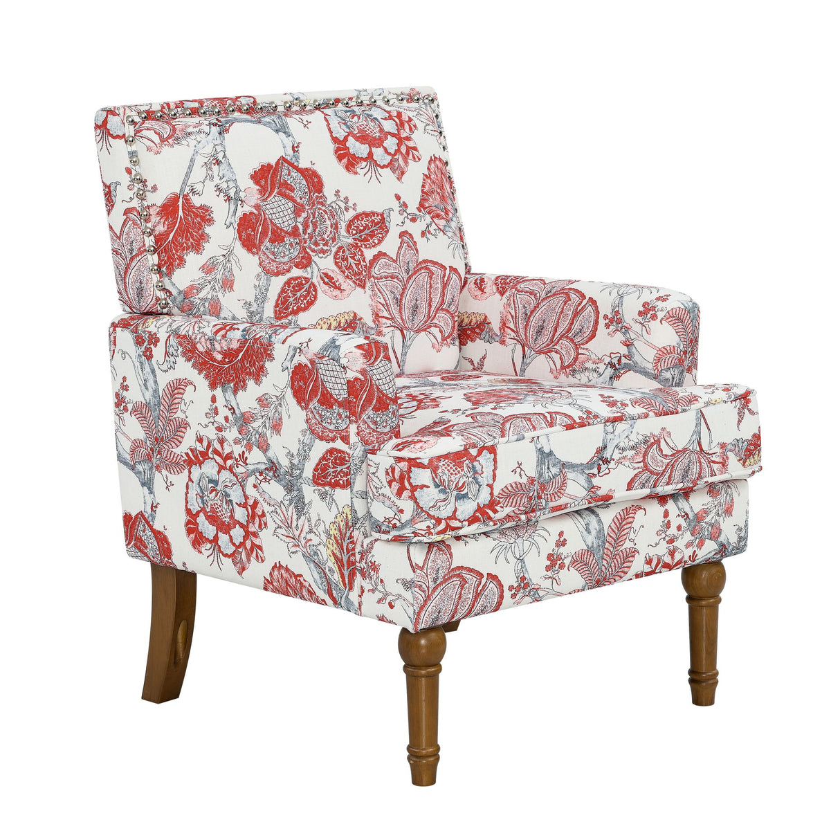 Floral Accent Armchair With Nailhead Trim