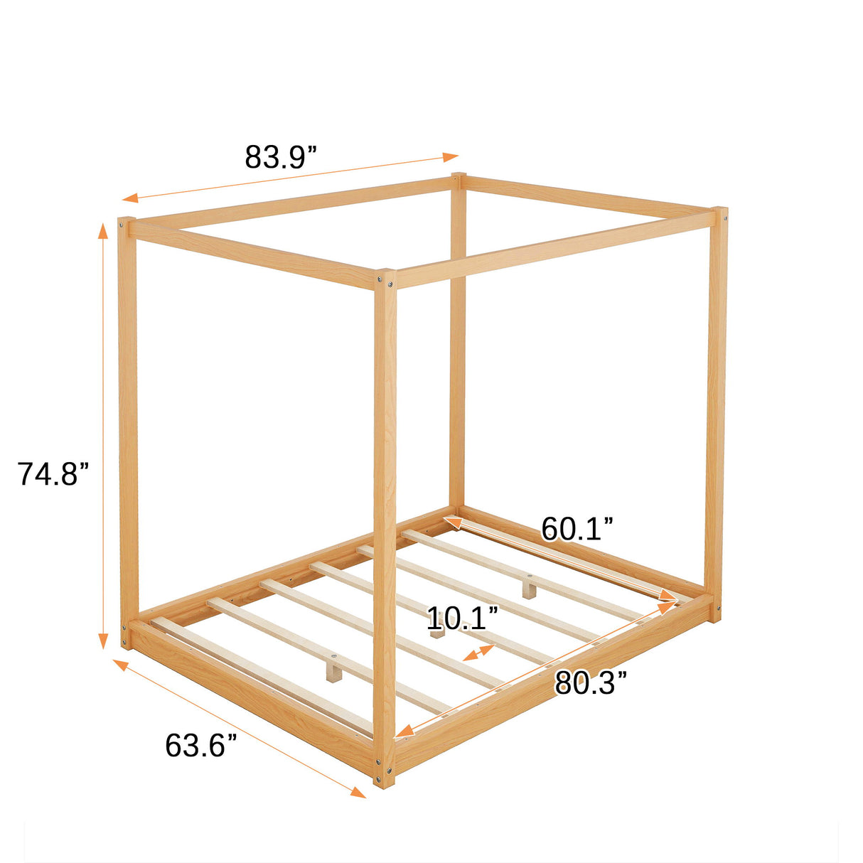 Wood Canopy Platform Bed With Support Legs And Airflow Slats