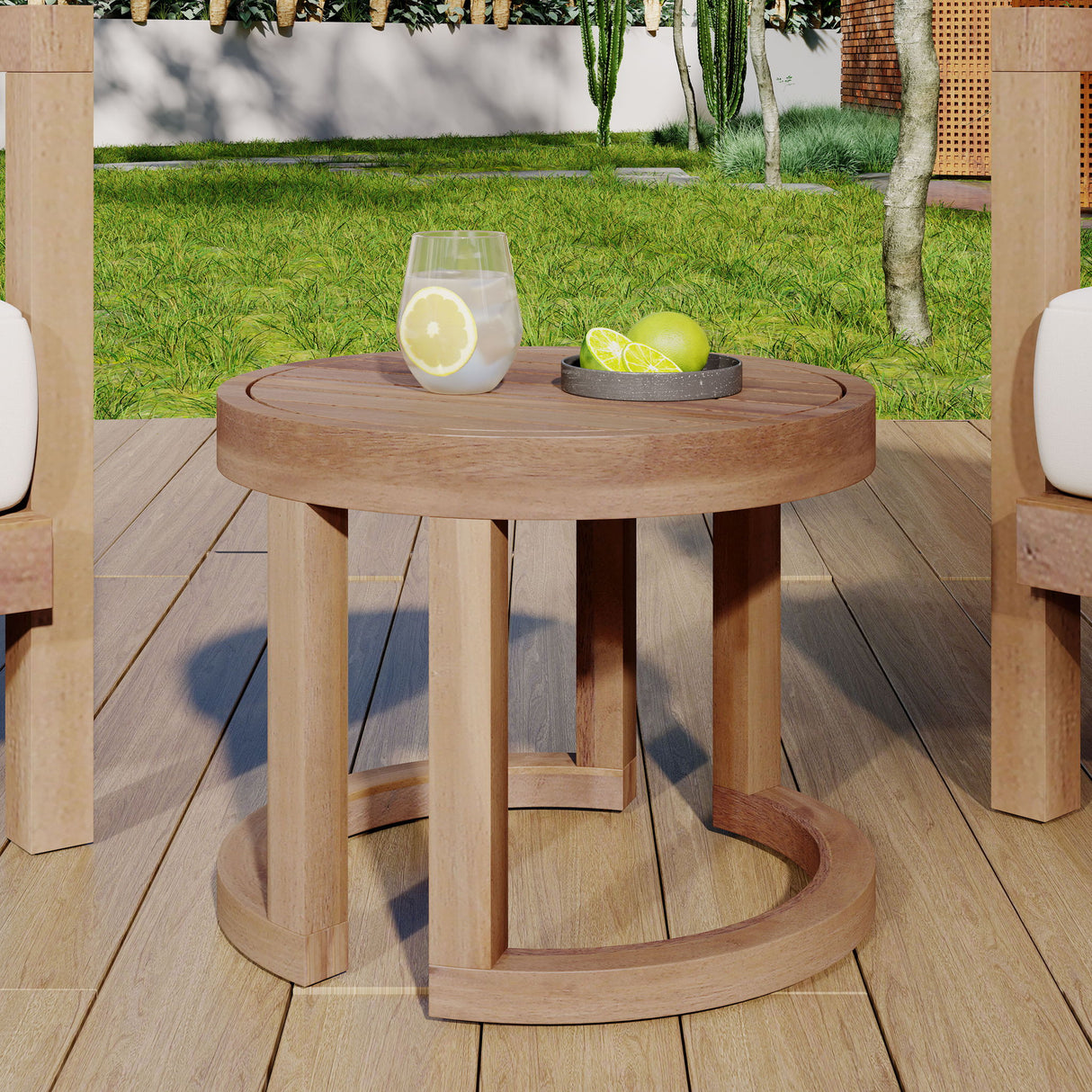 Outdoor Acacia Wood Side Table, Solid Side Table For Patio, Pool, Porch - Brown Wash