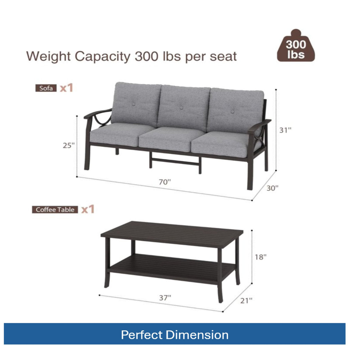 Patio Furniture Set, Coffee Table And Cushions For Backyard