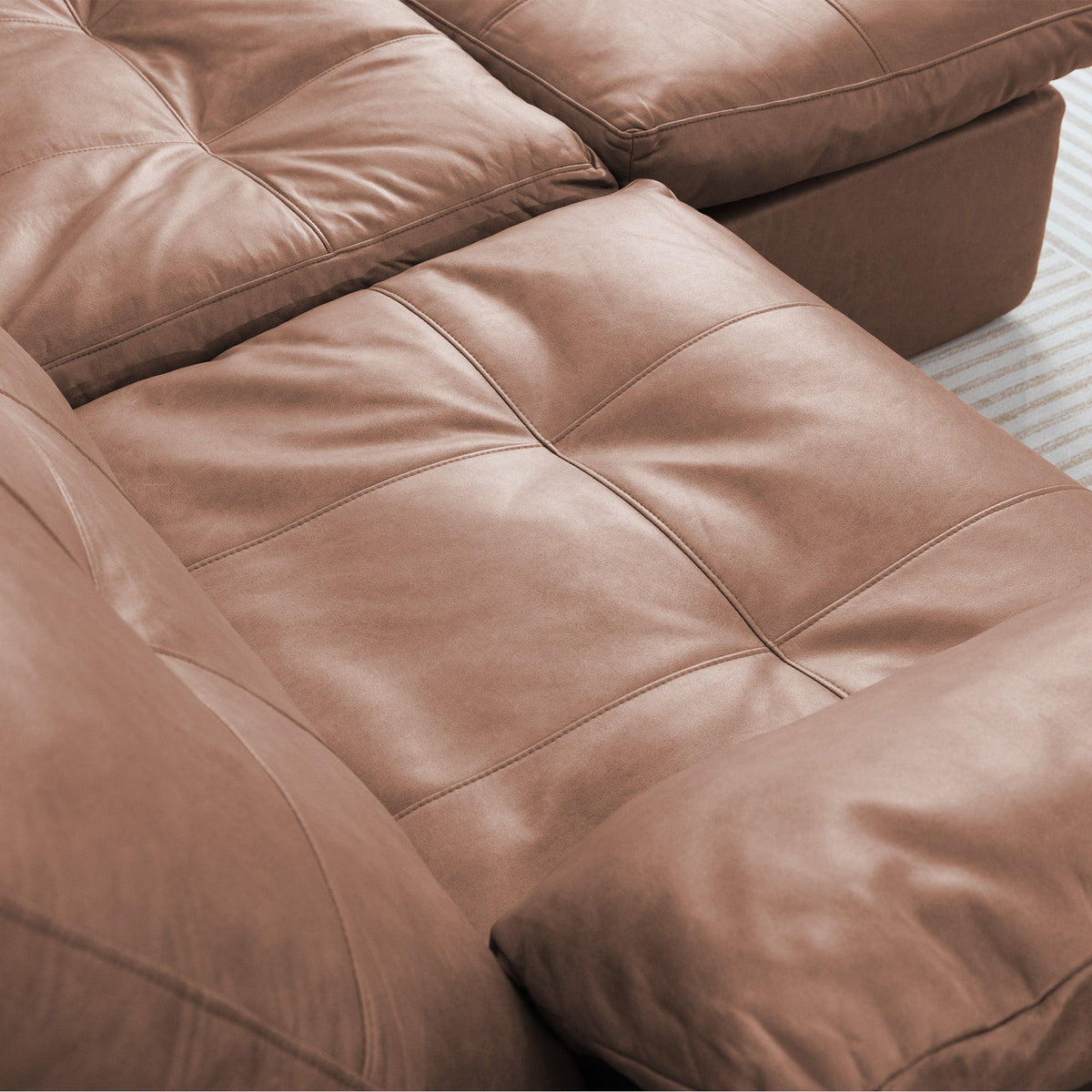 L - Shaped Modular 2 Seater Sofa With Movable Ottoman And High Density Sponge Cushions For Living Room
