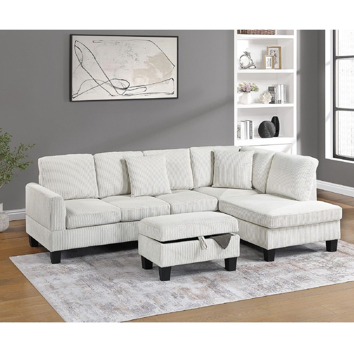 Sectional Sofa With Storage Ottoman And Pillows