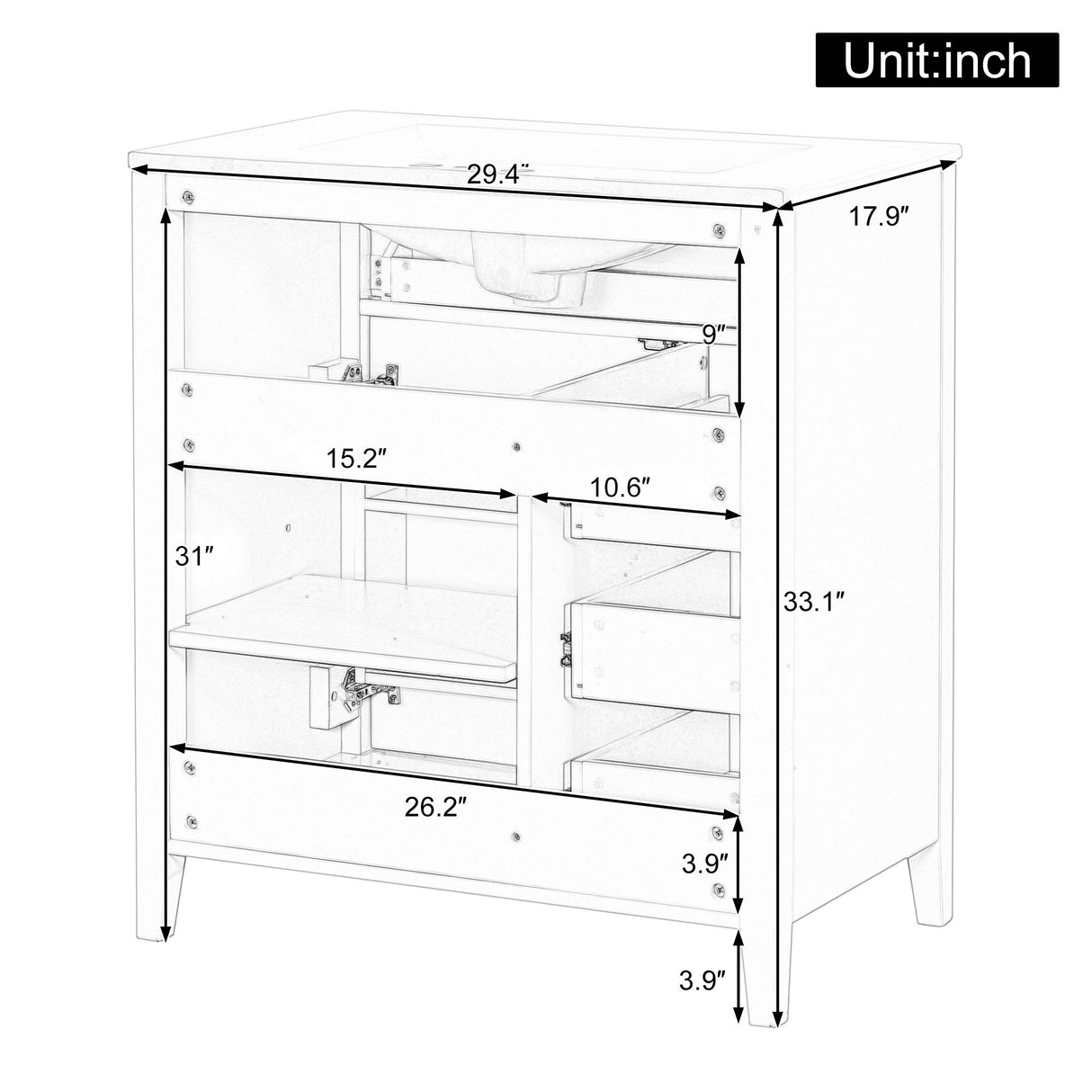 Bathroom Vanity With Sink, 3 Drawers And Adjustable Shelf, Freestanding Storage Unit