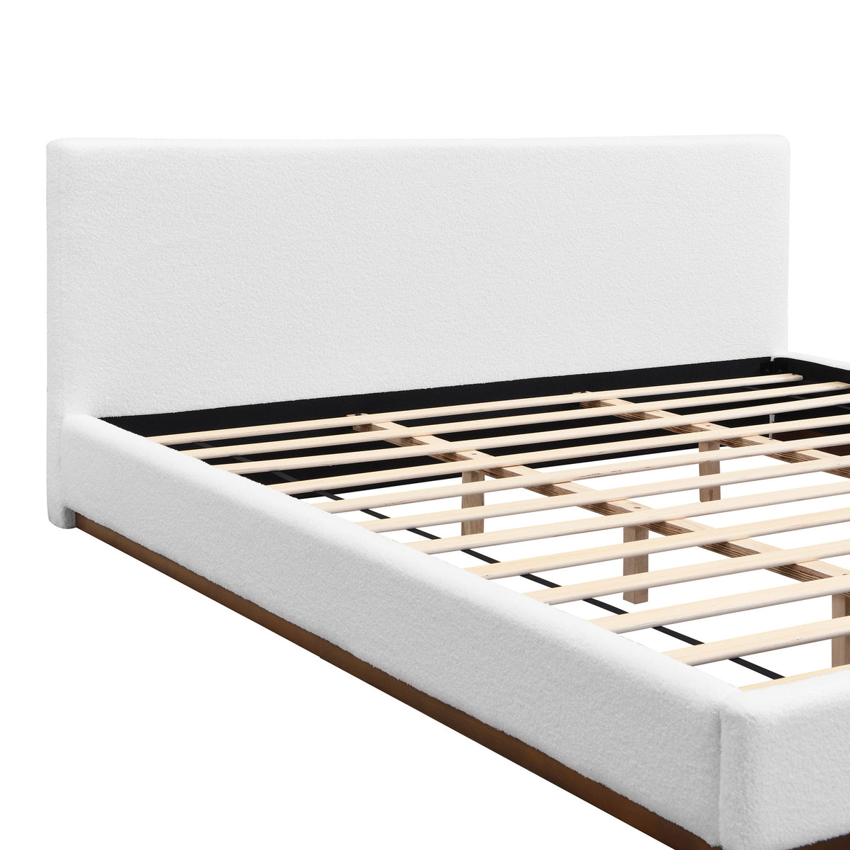 King Size Upholstered Bed With Solid Base Frame - White
