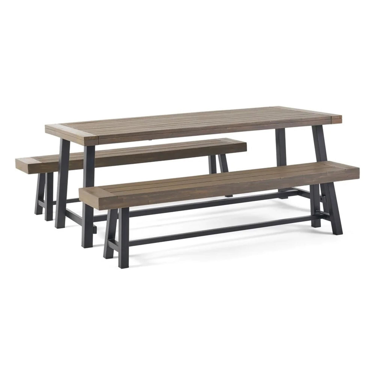 Outdoor 3 Piece Picnic Dining Set - Gray / Rustic Metal
