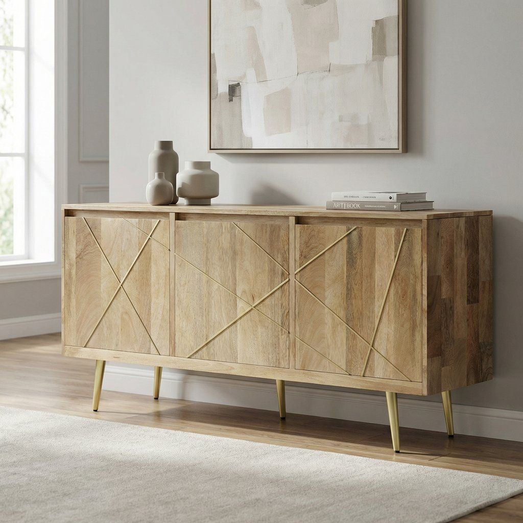 Sideboard Buffet Storage Cabinet with Mango Wood in 60x30in Natural