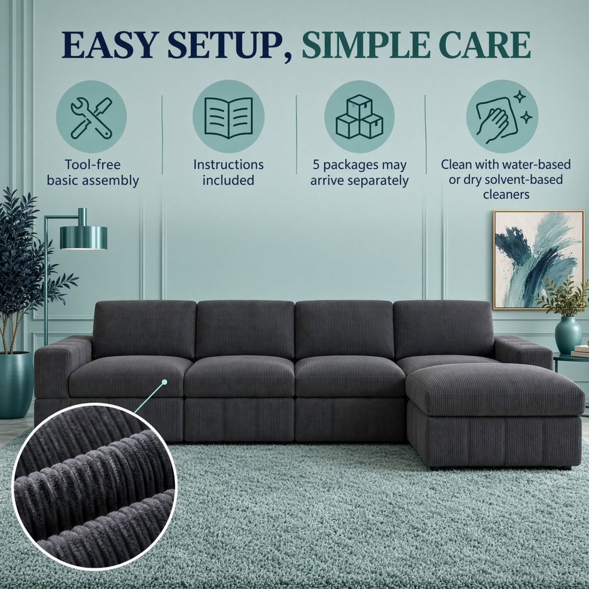 Modular Sectional Sofa, Reversible Set