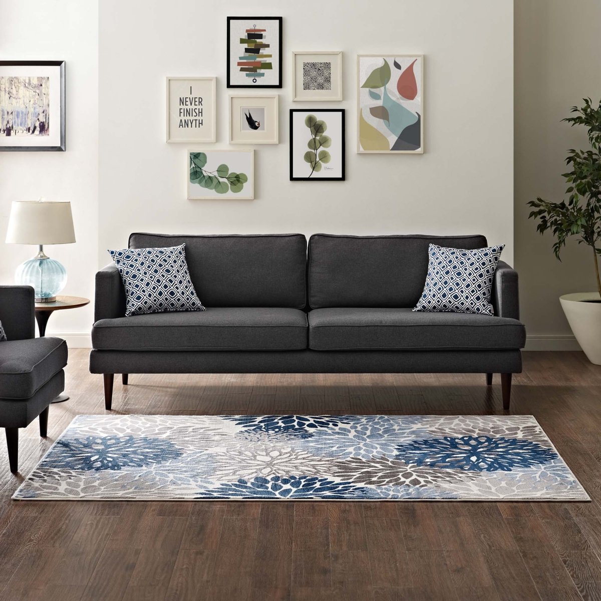 4x6 Blue Brown Beige Vintage Abstract Floral Polypropylene Area Rug - Mats and Rugs - Alpine Outlets