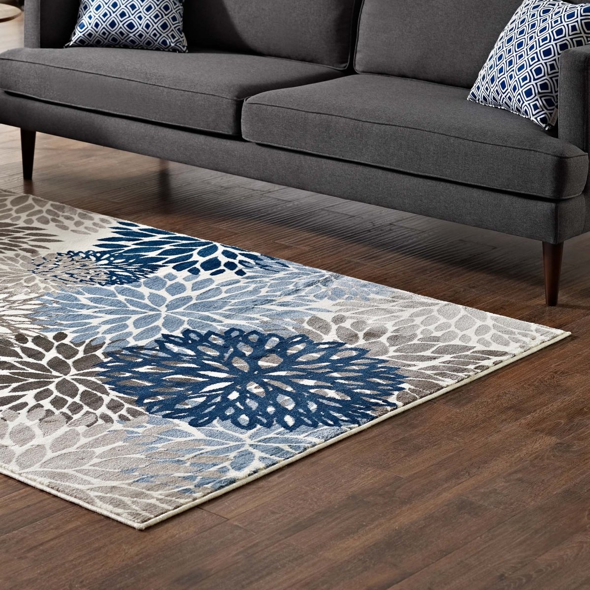 4x6 Blue Brown Beige Vintage Abstract Floral Polypropylene Area Rug - Mats and Rugs - Alpine Outlets