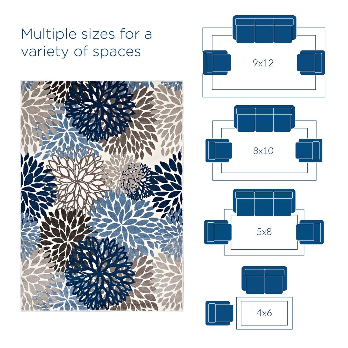 4x6 Blue Brown Beige Vintage Abstract Floral Polypropylene Area Rug - Mats and Rugs - Alpine Outlets