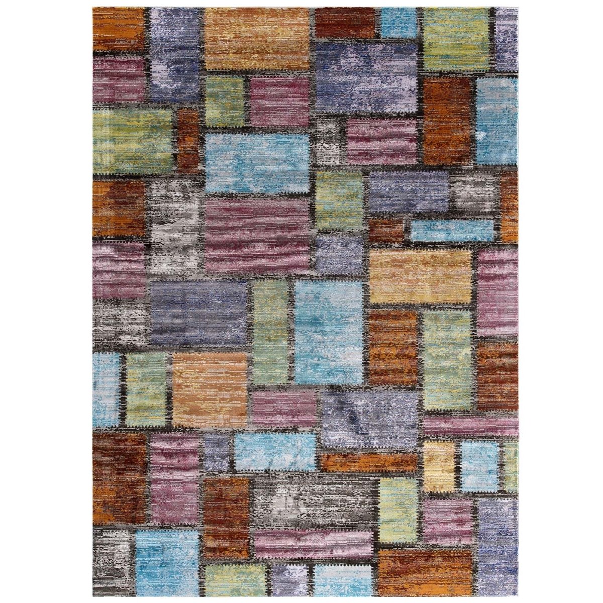 4x6 Multicolored Abstract Geometric Mosaic Area Rug - Mats and Rugs - Alpine Outlets