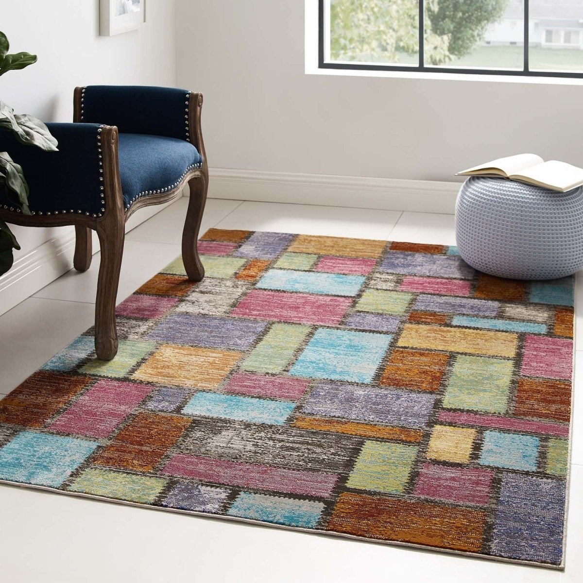 4x6 Multicolored Abstract Geometric Mosaic Area Rug - Mats and Rugs - Alpine Outlets