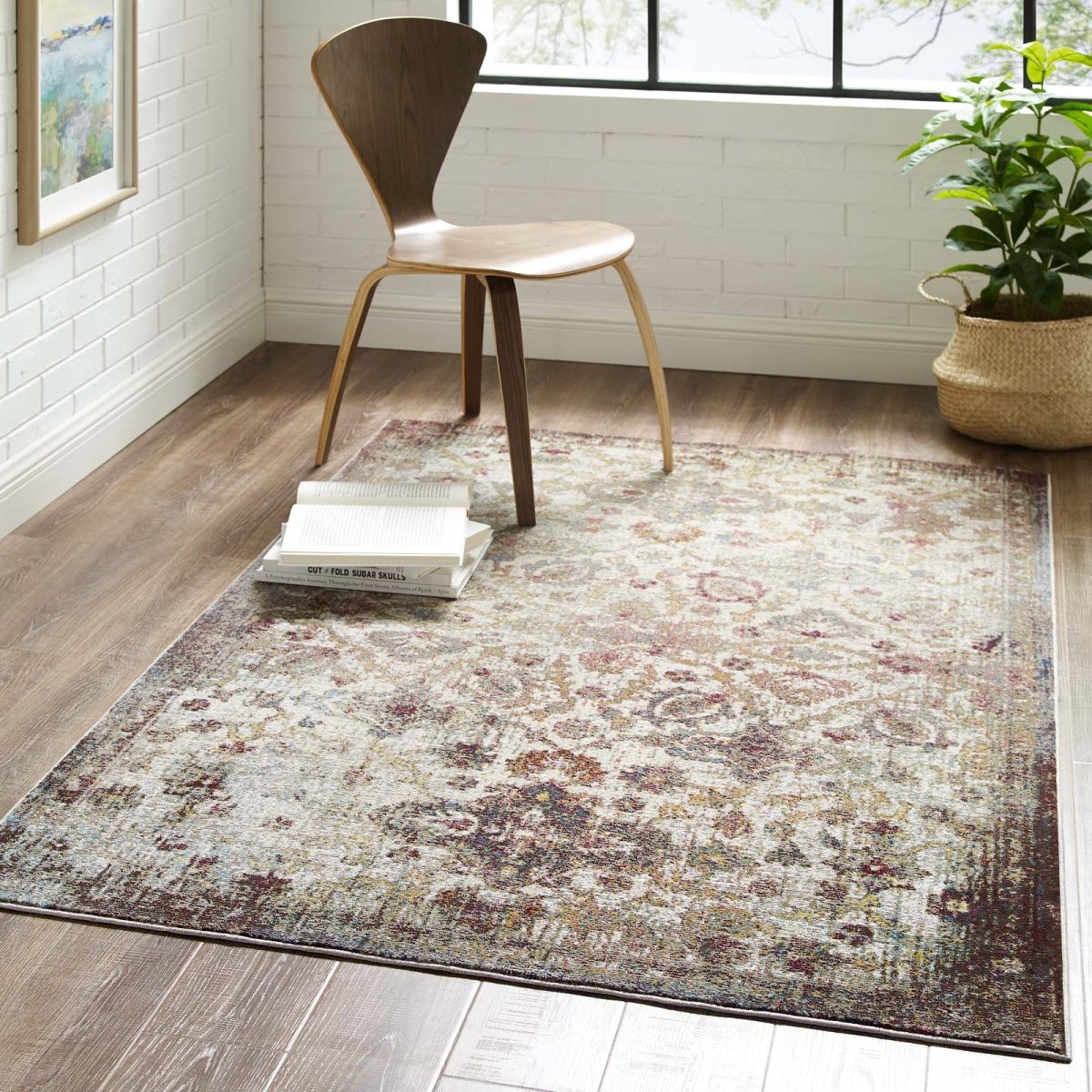 4x6 Multicolored Distressed Floral Moroccan Trellis Area Rug - Mats and Rugs - Alpine Outlets