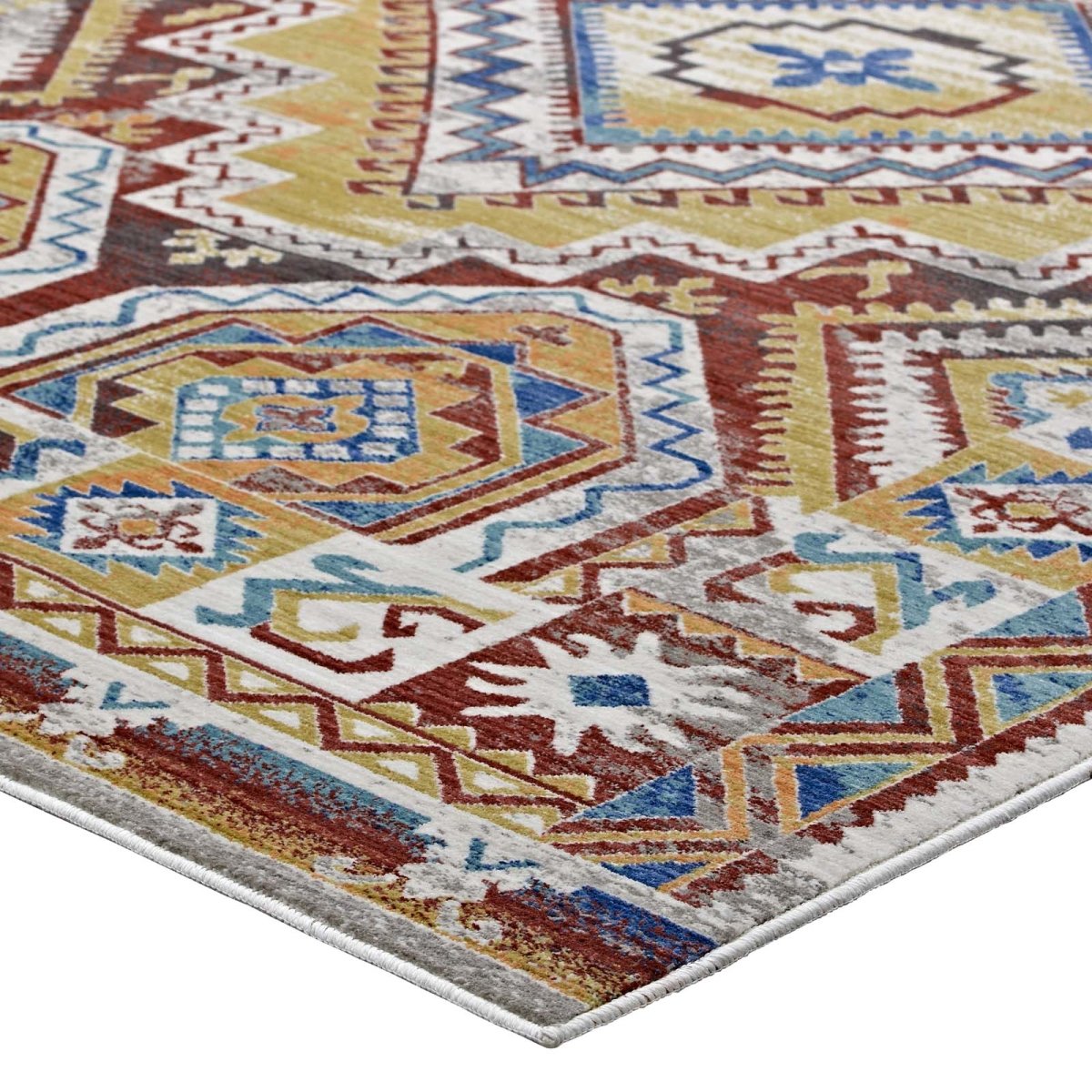 4x6 Multicolored Distressed Southwestern Aztec Polyester Area Rug - Mats and Rugs - Alpine Outlets