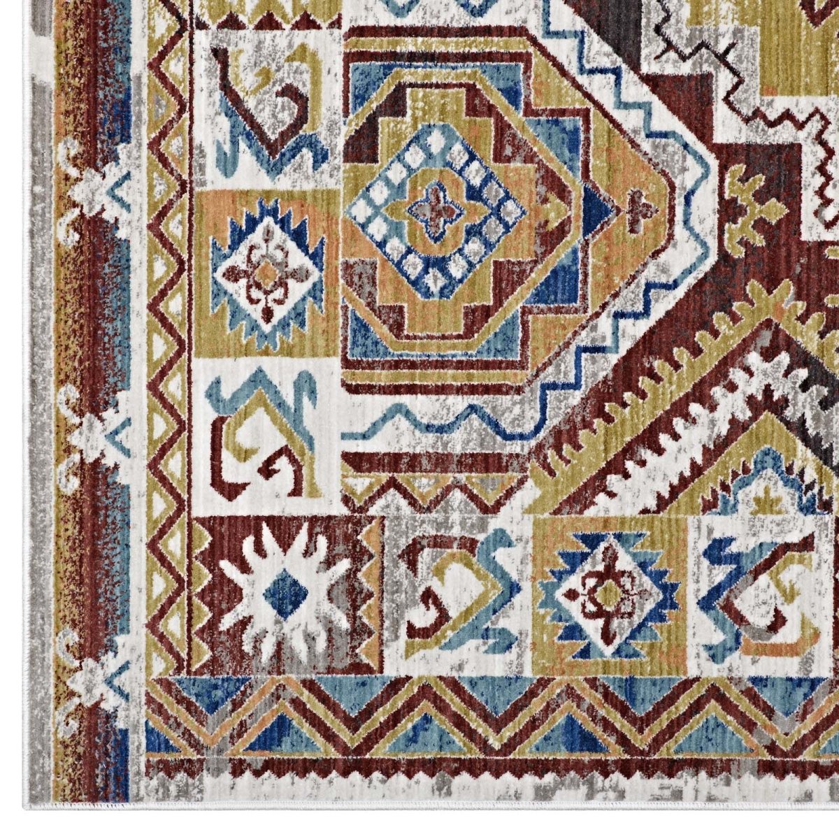 4x6 Multicolored Distressed Southwestern Aztec Polyester Area Rug - Mats and Rugs - Alpine Outlets