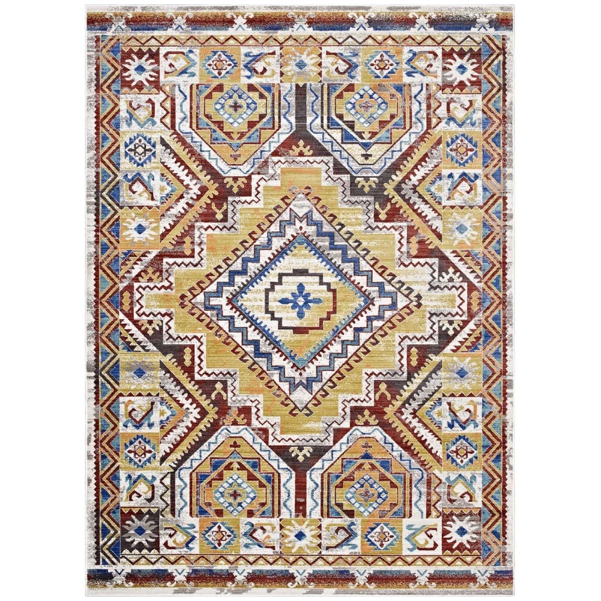 4x6 Multicolored Distressed Southwestern Aztec Polyester Area Rug - Mats and Rugs - Alpine Outlets