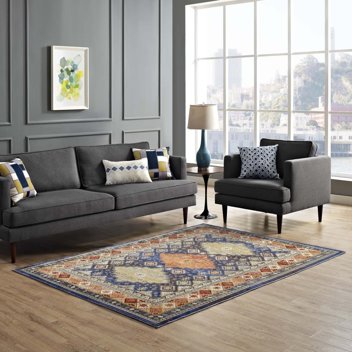 4x6 Multicolored Distressed Southwestern Diamond Floral Polyester Area Rug - Mats and Rugs - Alpine Outlets