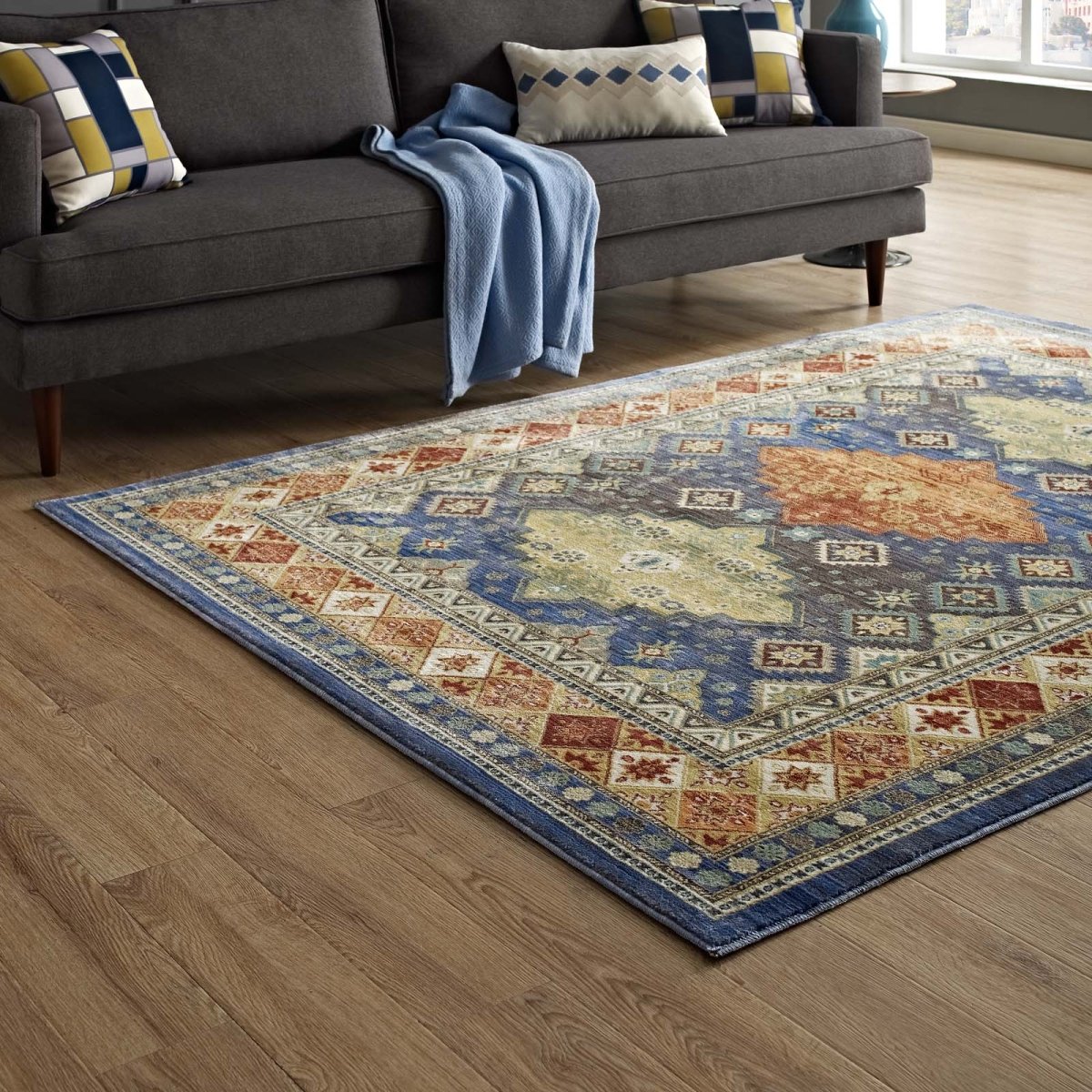 4x6 Multicolored Distressed Southwestern Diamond Floral Polyester Area Rug - Mats and Rugs - Alpine Outlets