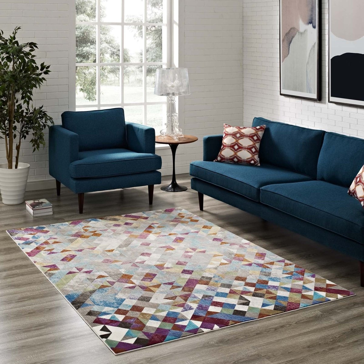 4x6 Multicolored Triangle Mosaic Geometric Area Rug - Mats and Rugs - Alpine Outlets