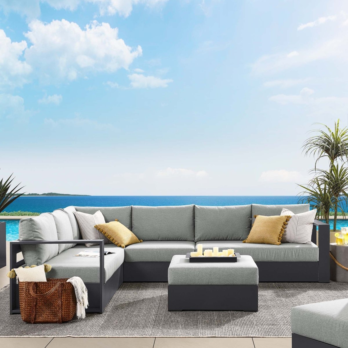 32" 5-Piece Gray Aluminum Outdoor Sectional Sofa Set with Weather-Resistant Cushions - Outdoor - Alpine Outlets