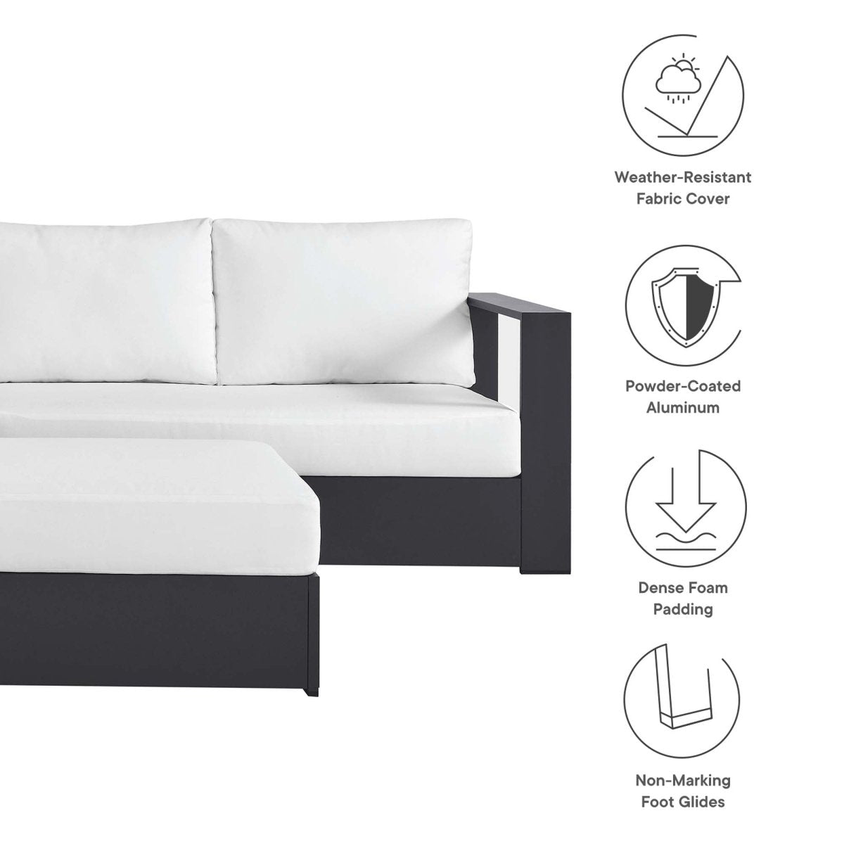 32" 5-Piece Gray Aluminum Outdoor Sectional Sofa Set with White Cushions - Outdoor - Alpine Outlets