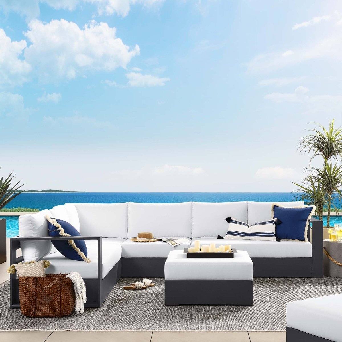 32" 5-Piece Gray Aluminum Outdoor Sectional Sofa Set with White Cushions - Outdoor - Alpine Outlets