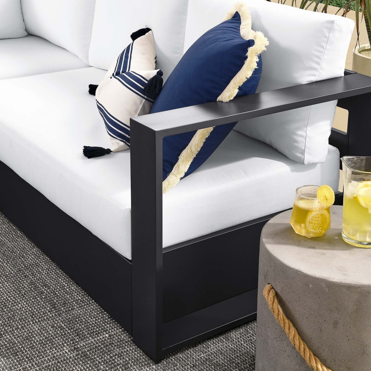 32" 5-Piece Gray Aluminum Outdoor Sectional Sofa Set with White Cushions - Outdoor - Alpine Outlets