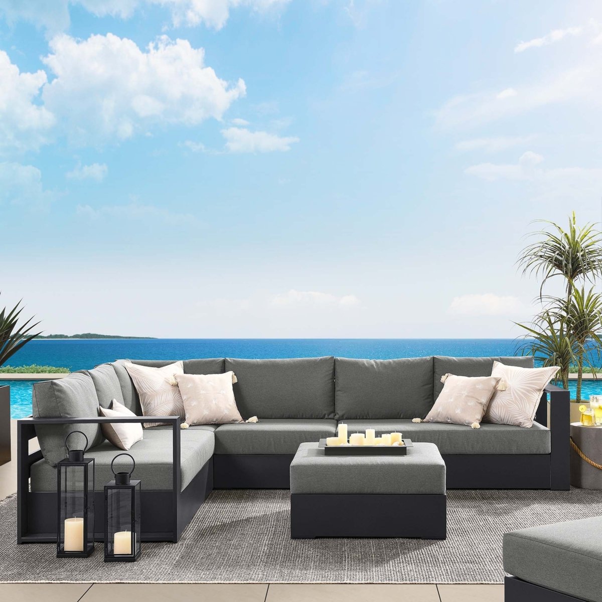 32" 5-Piece Gray Charcoal Aluminum Outdoor Sectional Sofa Set with Cushions - Outdoor - Alpine Outlets