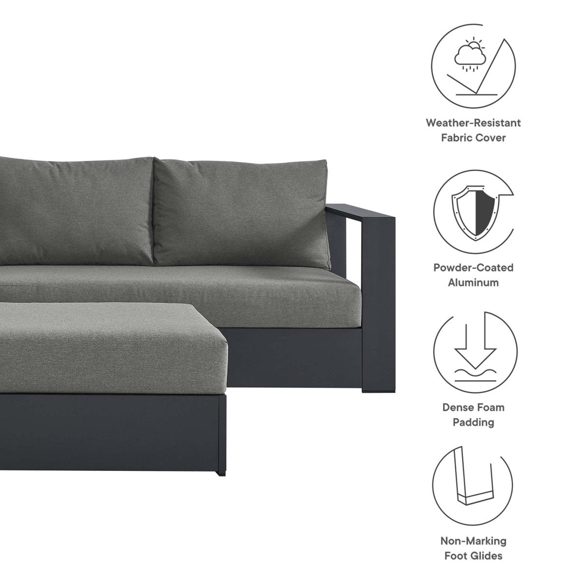 32" 5-Piece Gray Charcoal Aluminum Outdoor Sectional Sofa Set with Cushions - Outdoor - Alpine Outlets