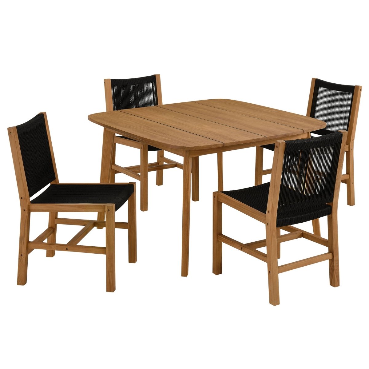 5-Piece Outdoor Teak and Rope Dining Set with Armless Chairs – Natural and Black - Outdoor - Alpine Outlets
