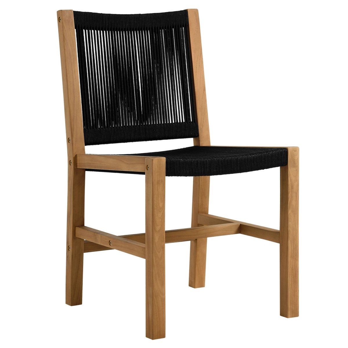 5-Piece Outdoor Teak and Rope Dining Set with Armless Chairs – Natural and Black - Outdoor - Alpine Outlets