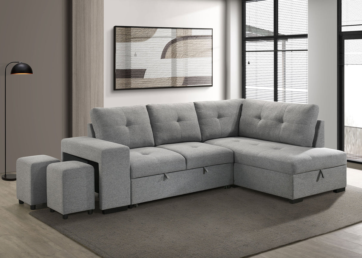 Roanne Grey Fabric Upholstered Sleeper Sectional Sofa