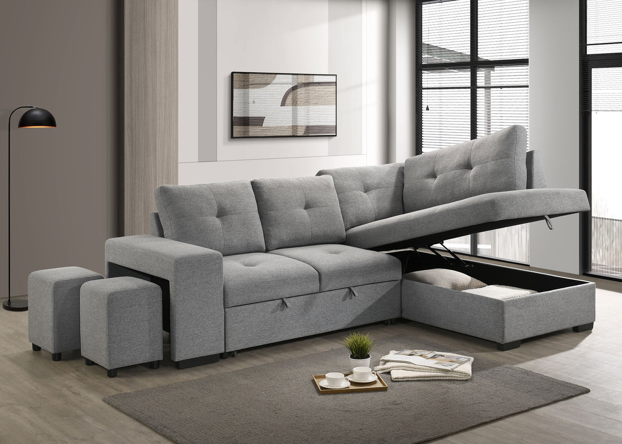 Roanne Grey Fabric Upholstered Sleeper Sectional Sofa
