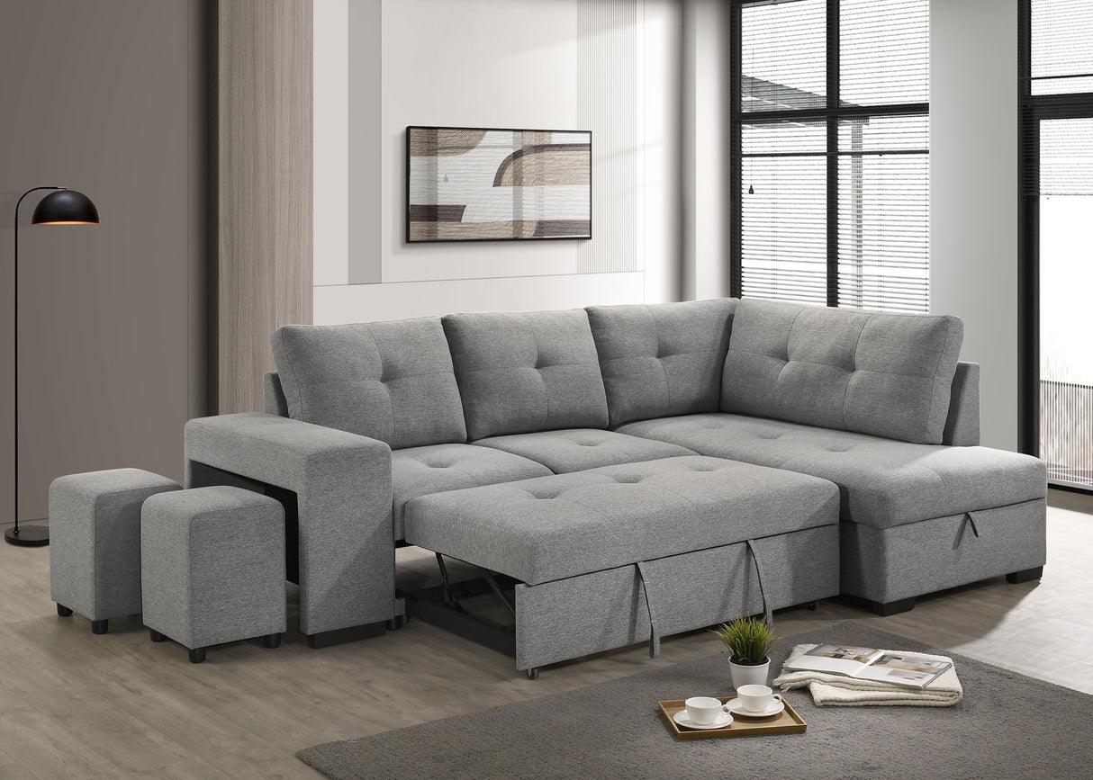 Roanne Grey Fabric Upholstered Sleeper Sectional Sofa