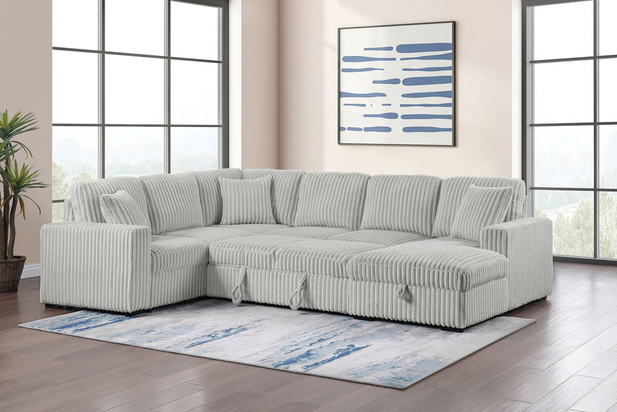 Devonshire Sleeper Sectional Sofa with Storage Chaise, Grey