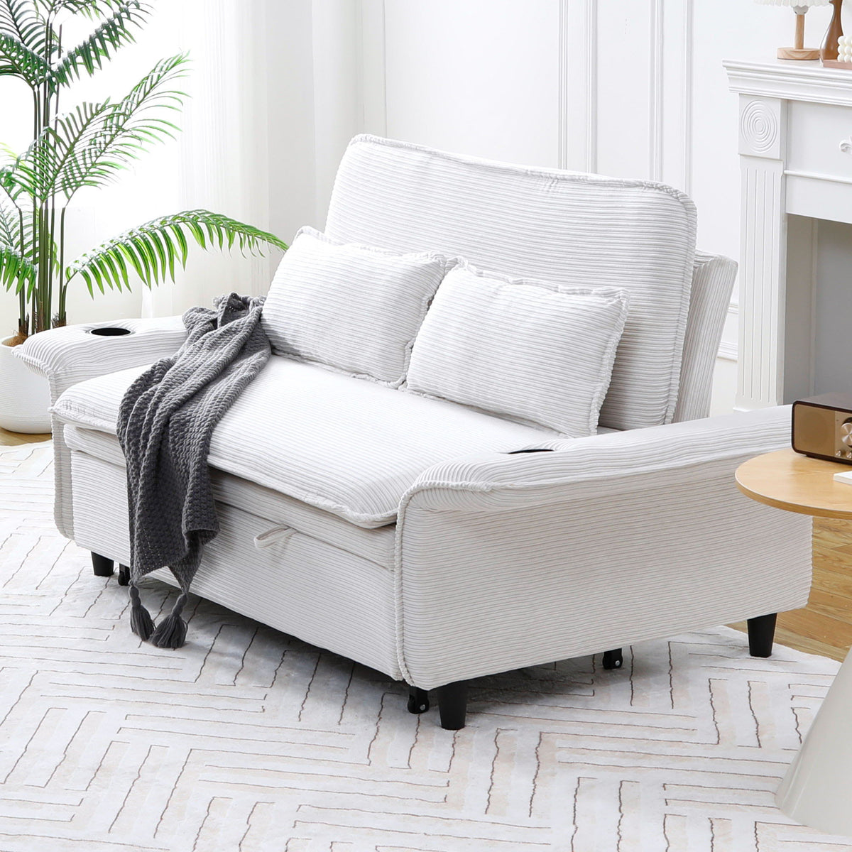 Modern Fabric Multi-Functional Sofa Bed With Adjustable Armrests And Backrests