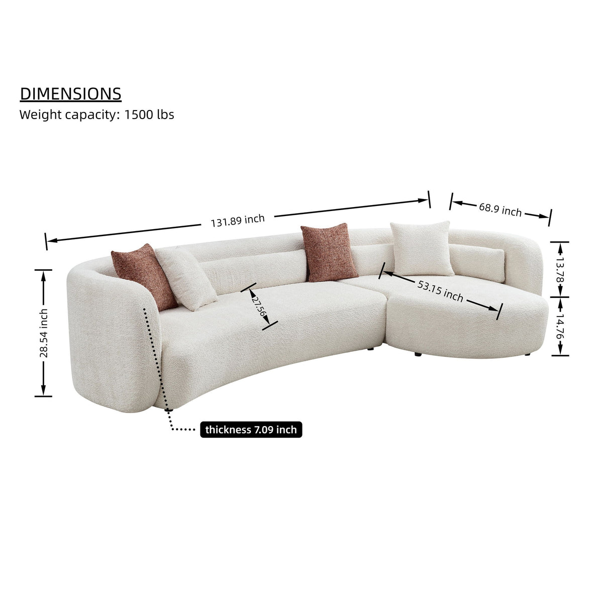 Curved Sectional Sofa, L - Shape Modular Chaise