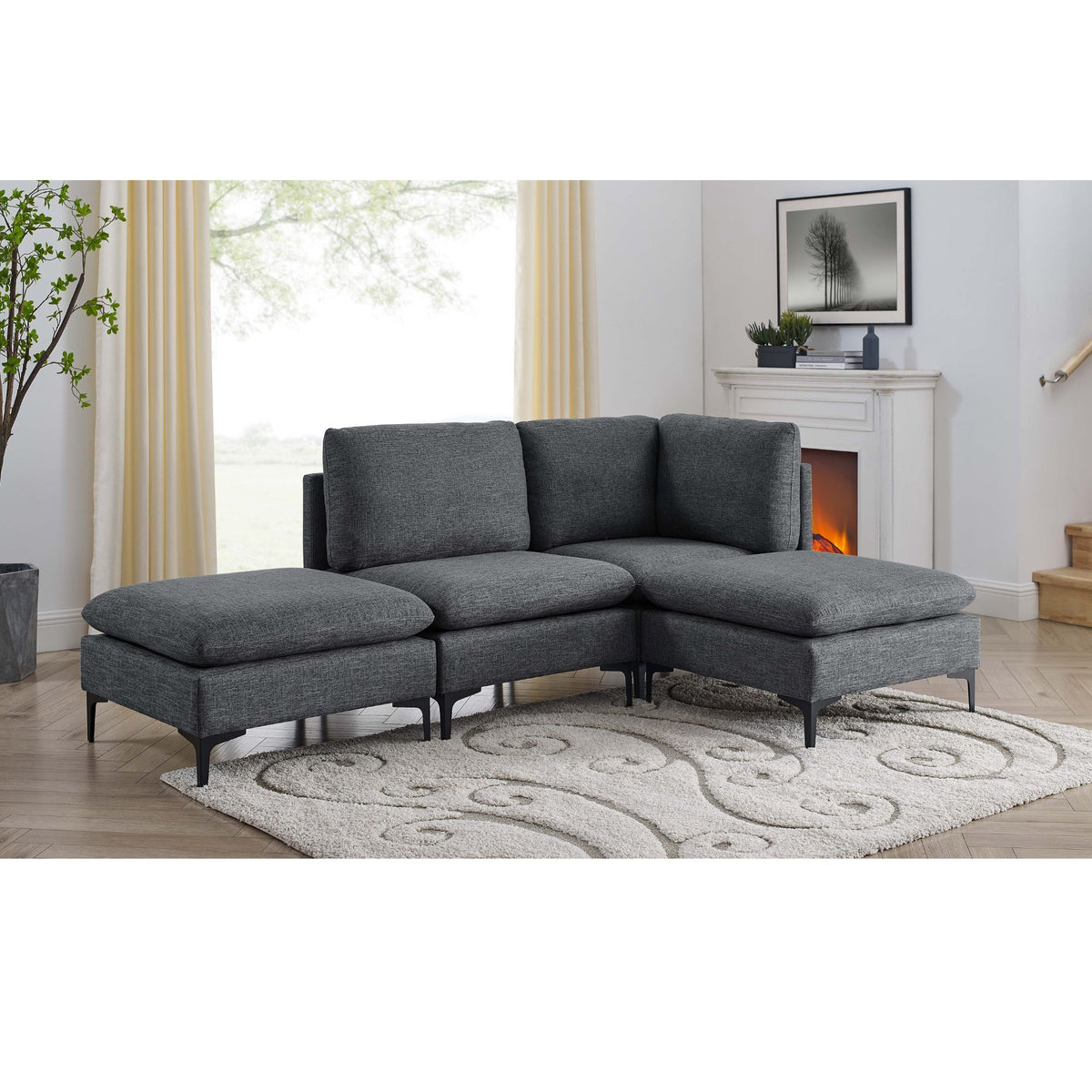 Upholstered Modular Sectional With Tall Legs, Medium Firm Seat