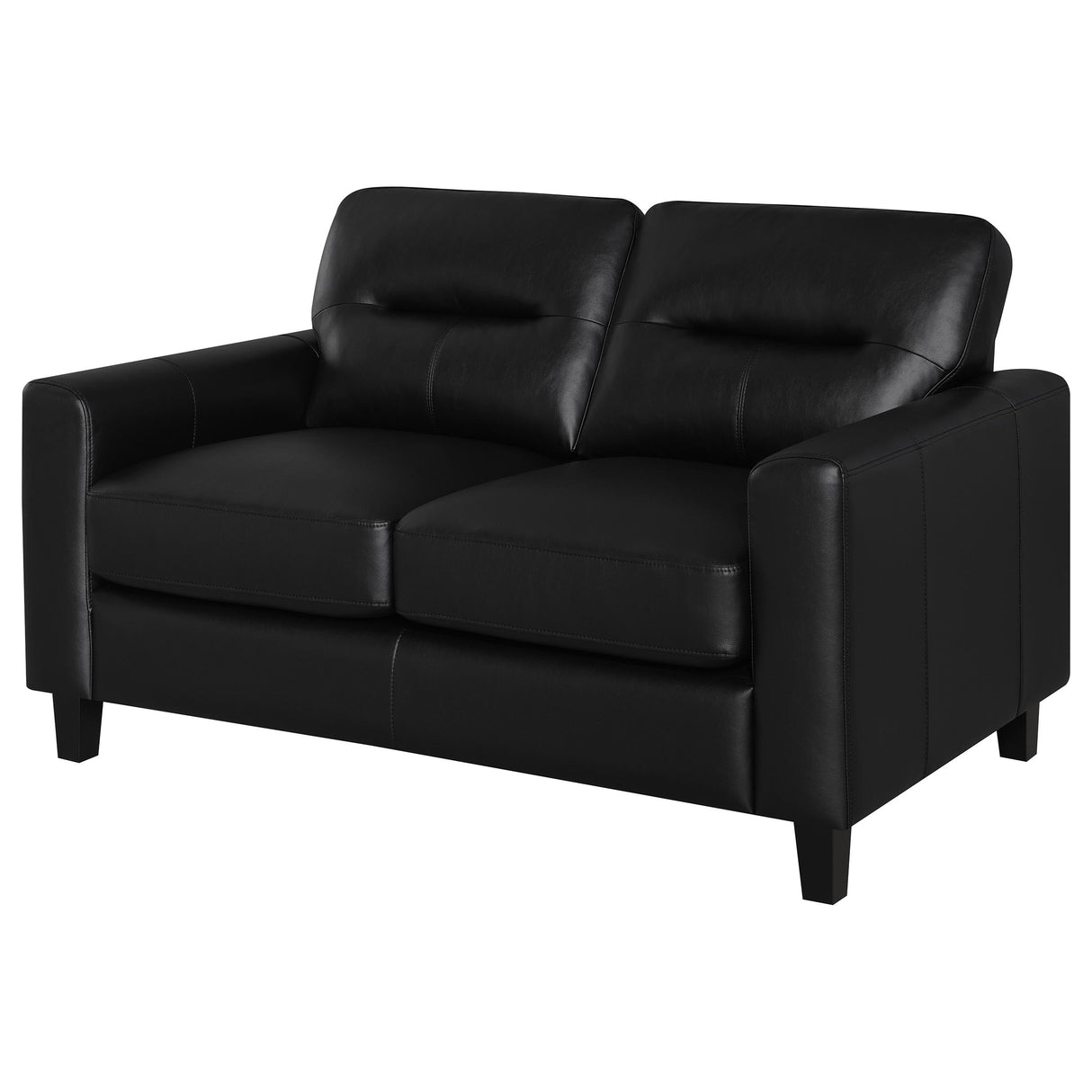 Scotland Faux Leather Track Arm Loveseat in Black