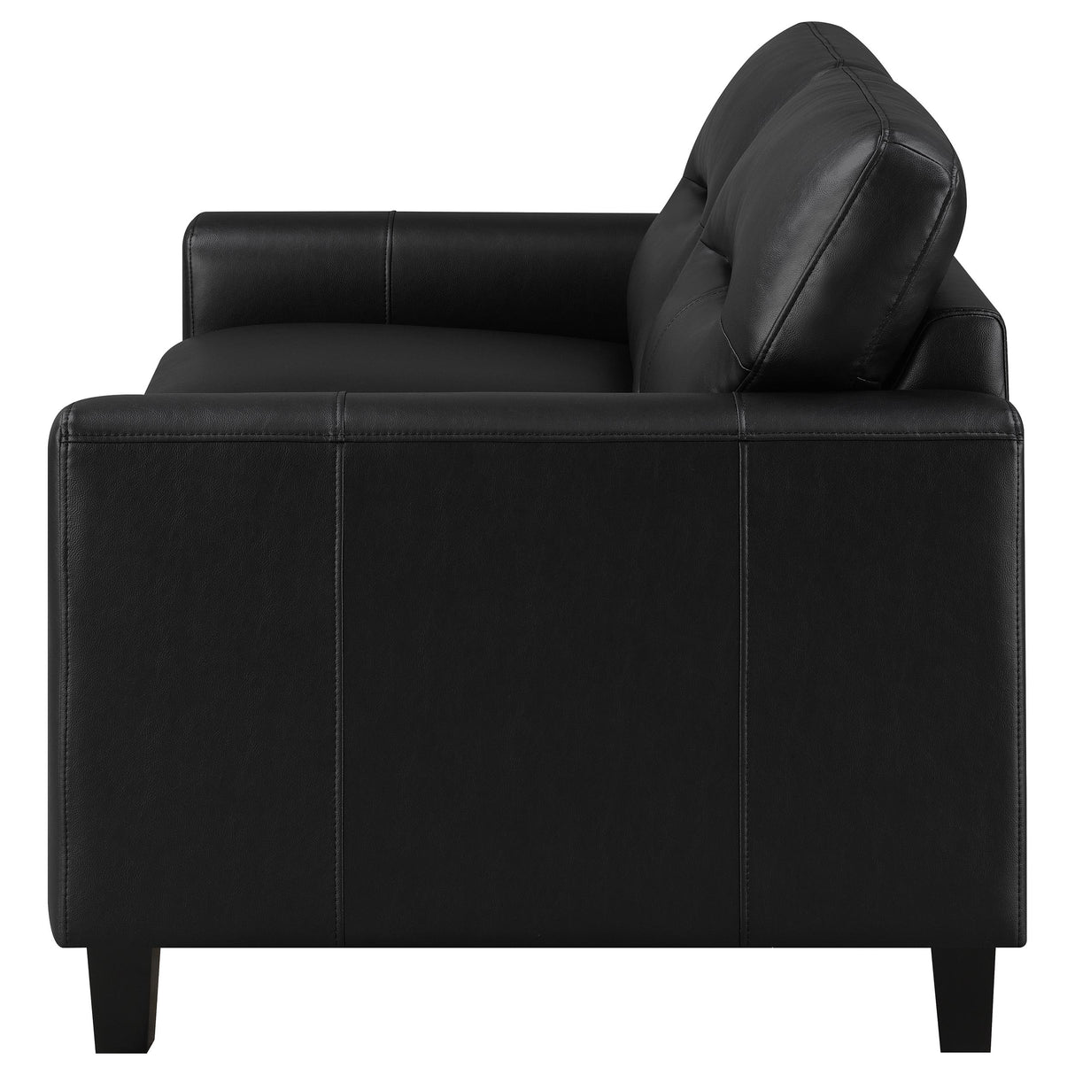 Scotland Faux Leather Track Arm Loveseat in Black