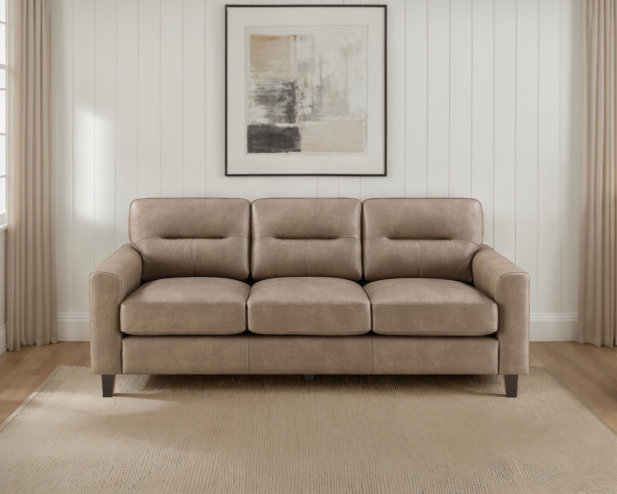 Scotland Faux Leather Track Arm Sofa in Brown