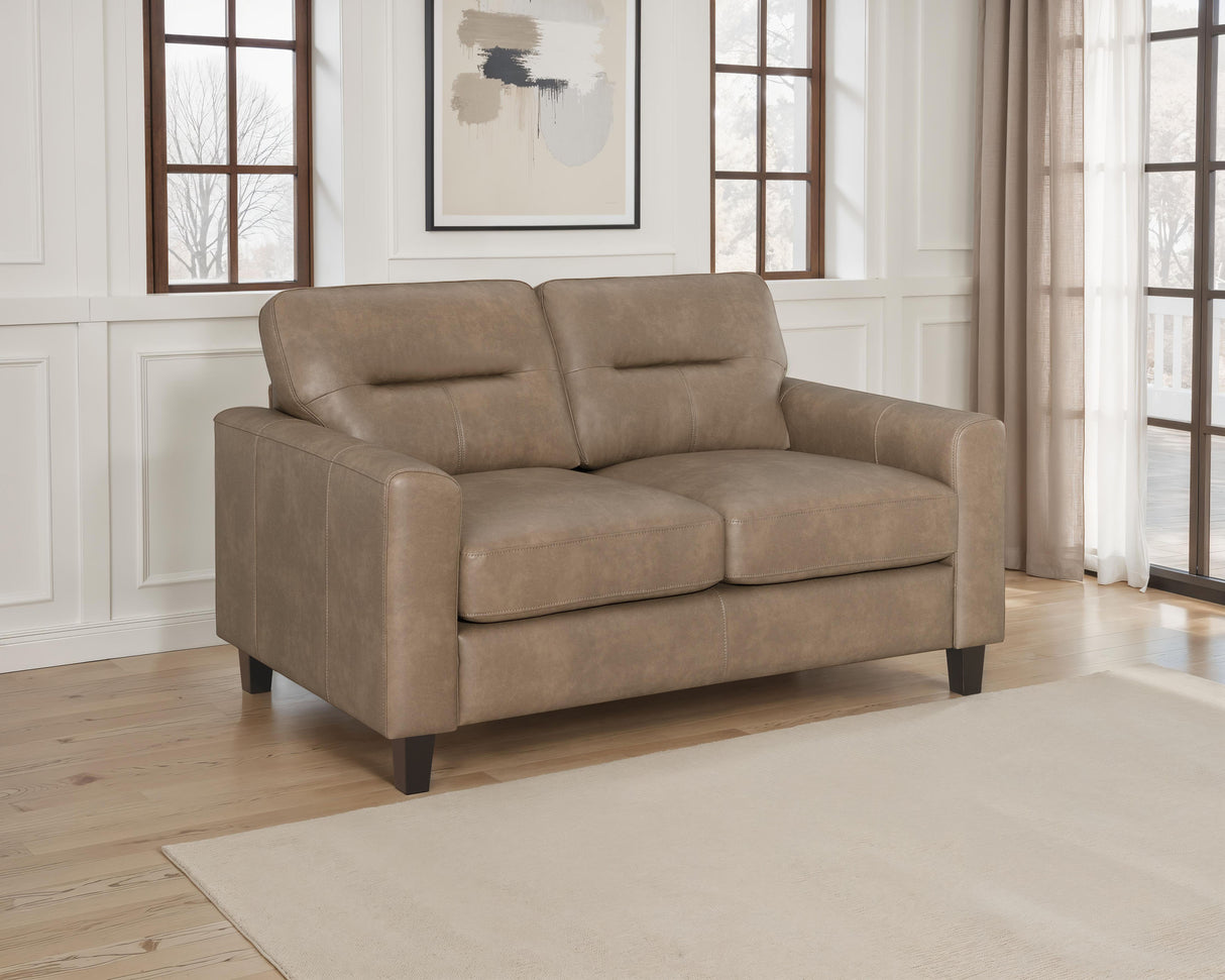 Scotland Faux Leather Track Arm Loveseat, Brown