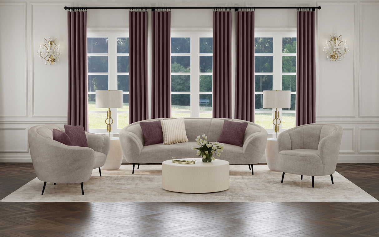 Ellorie Upholstered Channel Back Curved Sofa, Beige