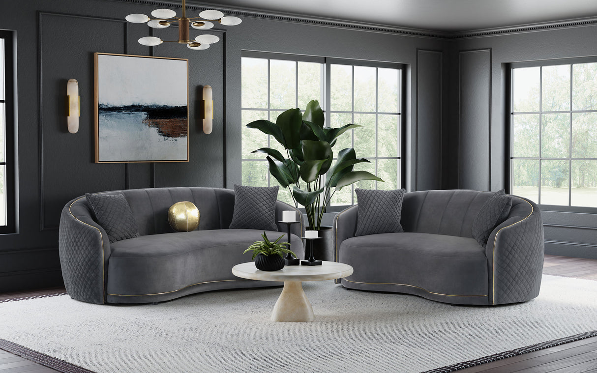 Brookside 2-Piece Velvet Sofa Set in Dark Grey