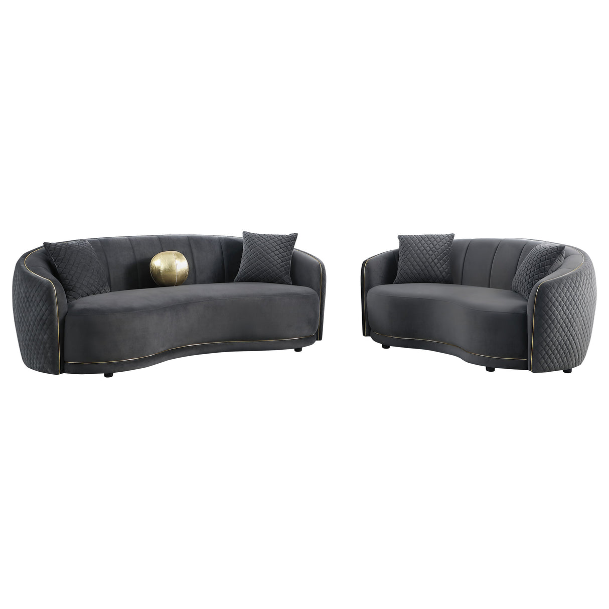 Brookside 2-Piece Velvet Sofa Set in Dark Grey