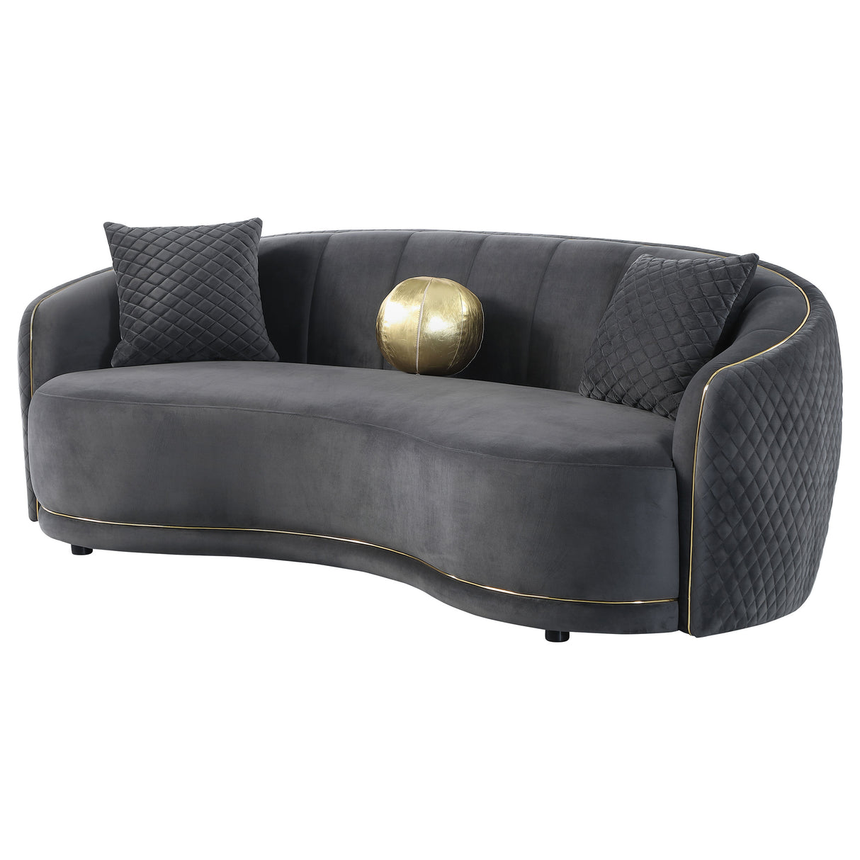 Brookside Velvet Curved Sofa in Dark Grey