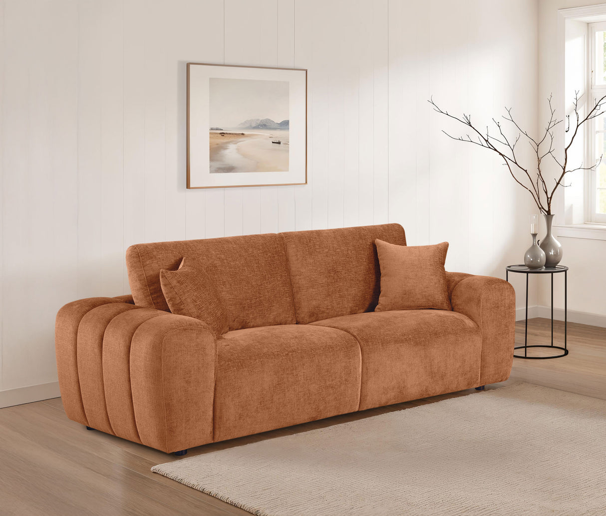 Burnett Chenille Upholstered Wide Arm Sofa in Burnt Orange