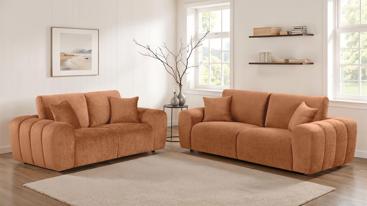 Burnett Chenille Upholstered Wide Arm Sofa in Burnt Orange