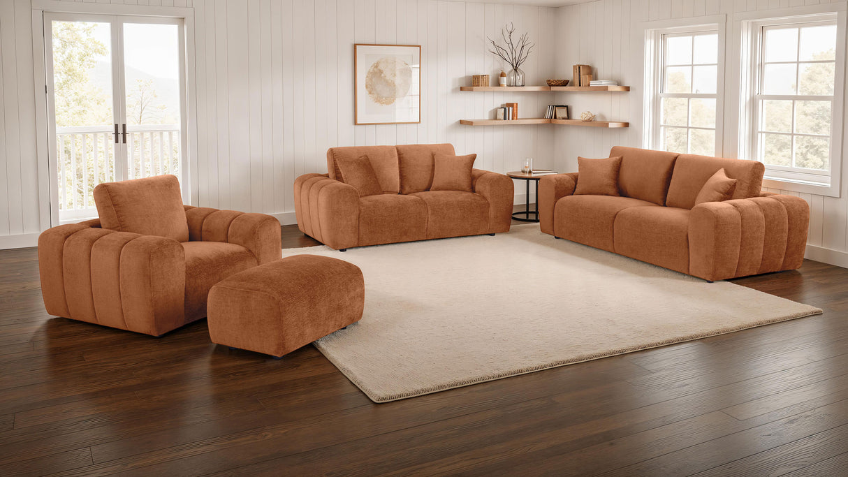 Burnett Chenille Upholstered Wide Arm Sofa in Burnt Orange