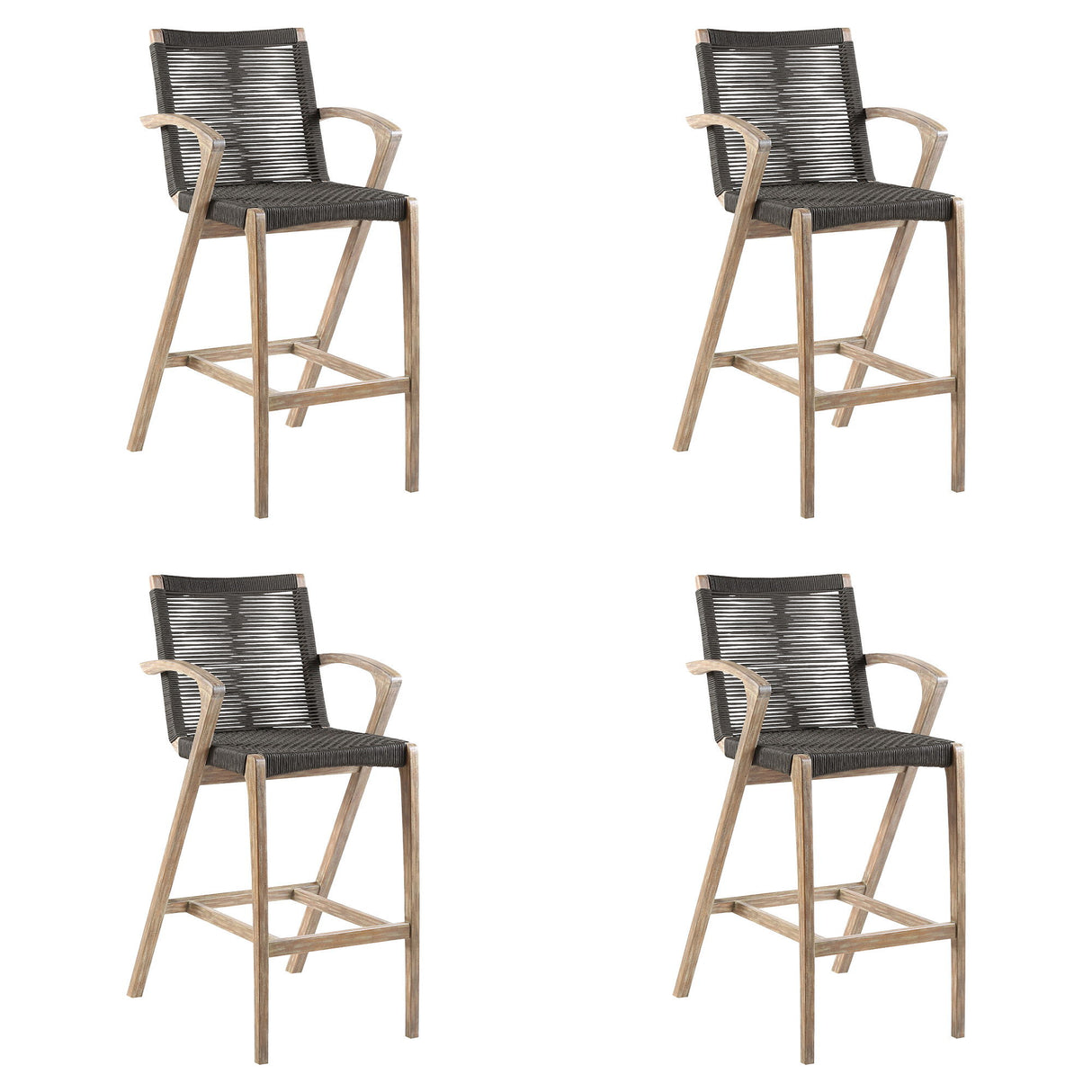 Brielle - Outdoor Light Eucalyptus Wood And Charcoal Rope Counter Height Stool Set